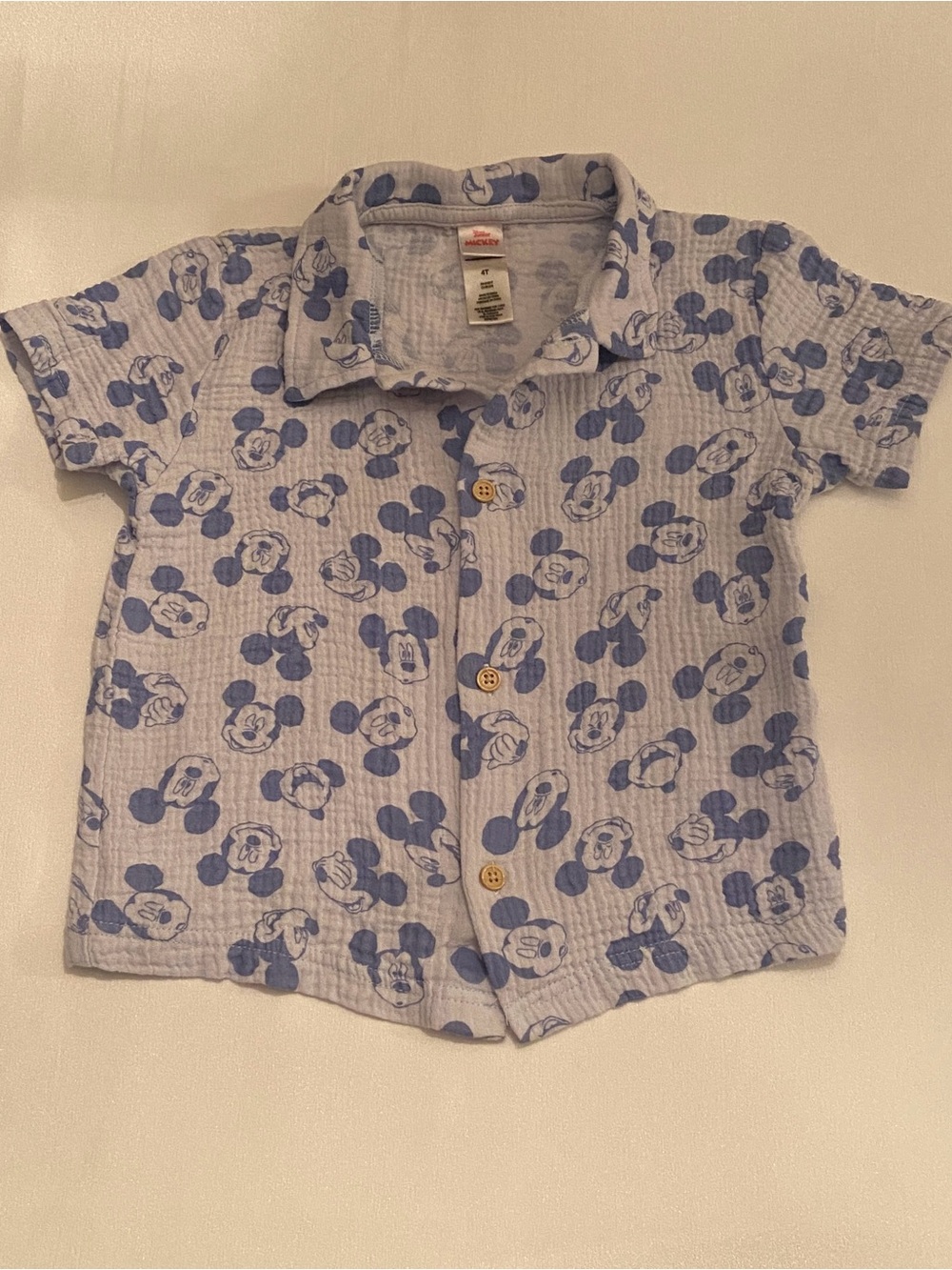 Disney Short-Sleeve Button-Down Shirt - Light Blue & Navy Mickey Print, EUC! 5T